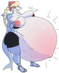 absurd_res anthro aquatic belly big_belly big_breasts bodily_fluids breasts coral_(volcaldera_ashfall) female fish hi_res huge_belly hyper hyper_belly hyper_pregnancy lactating preggyshork pregnant pregnant_anthro pregnant_female shark solo stretch_marks swollen_belly