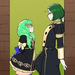 ai_generated back_against_wall bottom_heavy fire_emblem fire_emblem:_three_houses flayn_(fire_emblem) hands_behind_back height_difference large_ass large_penis linhardt_von_hevring nervous