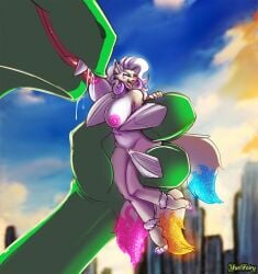 2023 3_tails ambiguous_gender ankle_tuft anthro areola big_breasts blue_markings bodily_fluids breastfeeding breasts claws day dipstick_tail duo extreme_size_difference eyes_closed fangs female fingering fluffy fluffy_tail fur generation_1_pokemon generation_3_pokemon genital_fluids green_body green_markings hair hi_res highlights_(coloring) holding_another lactating larger_ambiguous leg_tuft legendary_pokemon macro markings multi_tail navel ninetales nintendo nipples nude open_mouth outside pink_highlights pink_markings pokemon pokemon_(species) rayquaza size_difference smaller_female tail tail_markings teeth toe_claws tongue tongue_out tuft vaginal vaginal_fingering vaginal_fluids white_body white_fur white_hair yaoifairy