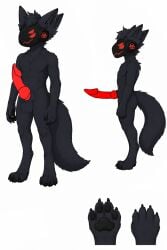 4_ears 4_eyes alex_(alexunder_1) anthro big_penis frostbiteck genitals hi_res machine male multi_ear multi_eye penis protogen red_penis sign solo