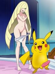 ai_assisted ai_generated bed bedroom erection inminent_sex lusamine_(pokemon) nintendo pikachu pink_penis pokemon pokemon_(species) pokemon_sm pokephilia preparation preparing_for_penetration pussy rikocausa undressing