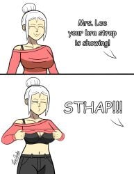 1girls 2026 5_fingers asian asian_female avalos_entertainment_(luisavalos) big_breasts black_pants bra_strap_is_showing_(meme) breasts brown_eyes closed_eyes comedy cute female flashing flashing_breasts funny gilf hui-ying_lee humor kissy_face meme older_female one_eye_closed original original_character pants pink_sweater sweater tagme the_arts_of_mars thick_thighs white_hair winking