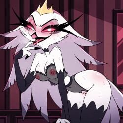 1girl accurate_art_style ai_assisted ai_generated anthro areolae beak bird_girl blushing bra breasts breasts_out cartoon_character demon_girl furry furry_female helluva_boss lingerie milf nipples owl_demon popolio seductive seductive_look seductive_smile stella_(helluva_boss) sweating tits