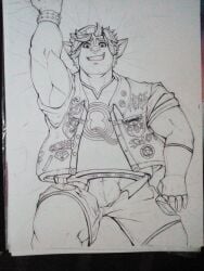 1boy 2020 barley_lightfoot disney gay male male_only monochrome onward_(2020) pixar solo traditional_media yaoi