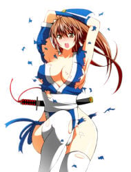 1girls big_breasts breasts brown_eyes brown_hair dead_or_alive female kasumi_(doa) kettsu large_breasts long_hair panties torn_clothes underwear white_panties white_underwear