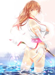 1girls ass big_breasts breasts brown_eyes brown_hair commentary_request cowboy_shot dead_or_alive exposed_ass female japanese_clothes kasumi_(doa) kettsu kunoichi large_breasts long_hair ninja panties pantyshot pantyshot_(standing) underwear variant_set white_panties white_underwear