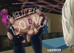 2futa 2girls balls butt butt_focus buttplug carmina_mora clothed clothing dead_by_daylight dialogue foreskin futa_only futanari leaking_penis leaking_precum masked masked_female massive_ass massive_testicles onomatopoeia pink_hair presenting presenting_ass presenting_hindquarters presenting_pussy susie_lavoie tagme tearing_clothes tearing_clothing testicles the_artist the_legion the_legion_(dbd) thecomedyjester
