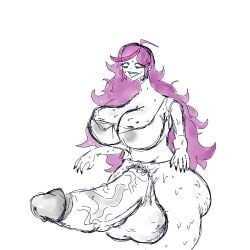 beauty_mark bottomless erection futanari gorossy_(artist) huge_ass huge_balls huge_breasts huge_cock hyper_balls hyper_genitalia hyper_penis long_hair makeup massive_ass massive_breasts original original_character pubic_hair purple_hair see-through_clothing sharp_teeth sweat sweaty sweaty_breasts sweaty_thighs taller_girl thick_thighs veiny_penis wide_hips