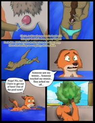 absurd_res amusement_park anthro ass balls bodily_fluids body_hair canid canine chest_hair circumcised circumcision_scar comic disney duo embarrassed embarrassed_nude_male erection facial_hair forced fox furry genital_fluids genital_scar genitals gerryseinfeld grope handjob hi_res humiliation insult lutrine male male/male mammal masturbation micropenis molestation moustache mustelid nick_wilde nude panic pants_around_thighs penile penis penis_humiliation precum precum_string pubes public public_nudity scar scared sex shocked small_penis small_penis_humiliation speedo swimming swimming_pool swimsuit swimwear underwater water water_park zootopia zootropolis