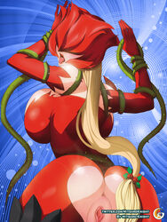 1girls ass big_breasts blonde_hair breasts digimon digimon_(species) female female_focus female_only female_solo large_breasts light-skinned_female light_skin lipstick long_hair looking_back mitgard-knight pussy rosemon solo solo_female thorns tongue tongue_out voluptuous