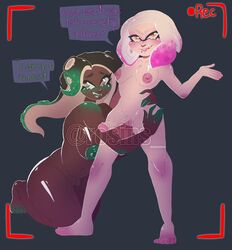 1futa 1girls areolae big_breasts big_penis breasts completely_naked completely_nude dark-skinned_female duo erection female futa_on_female futanari hugging humanoid humanoid_penis light-skinned_futanari light_skin marina_(splatoon) nipples pearl_(splatoon) penis r0sins recording rosins splatoon splatoon_2 thick_thighs