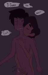 2boys biting_lip cartoon_network gay glitter-bite jamie_(steven_universe) kevin_(steven_universe) kissing_neck speech_bubble steven_universe stroking_cock stroking_penis yaoi