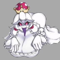 1girls ass_up boosette cleavage dizner ghost huge_breasts long_tongue looking_at_viewer mario_(series) new_super_mario_bros._u_deluxe sharp_teeth solo_female solo_focus super_crown