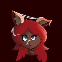 <3_eyes ahe_gao anthro bodily_fluids canid canine choker cum cum_in_hair cum_on_ear cum_on_face female genital_fluids gosdusart hair heart hi_res jewelry looking_pleasured mammal necklace red_hair solo solo_focus terraria were werecanid werecanine werefox zoologist_(terraria)