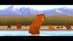 blush brother_bear disney embarrassed feral forest hi_res kenai letodoesart male mammal mountain plant public_erection river shy sky solo tree ursid water