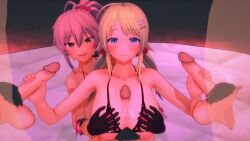2girls 3boys 3d 3d_animation akira_brave777 animated assisted_paizuri blonde_hair blue_eyes blush boobjob bouncing_breasts bra breast_grab breasts crying crying_with_eyes_open double_handjob female female_focus fivesome gloves hachimiya_meguru hairclip hand_on_penis handjob idolmaster idolmaster_cinderella_girls idolmaster_shiny_colors jougasaki_mika large_breasts light-skinned_female light-skinned_male light_skin lingerie longer_than_30_seconds male male_pubic_hair mmmff_fivesome moaning paizuri penis penis_between_breasts penis_in_hand pink_hair ponytail pubic_hair sound tagme tears twintails video yellow_eyes yellow_hair