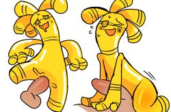 1boy ambiguous_gender ambiguous_penetration gay generation_9_pokemon gholdengo human_on_anthro male money pokemon pokemon_(species) pokemon_focus pokephilia submissive sweat tagme