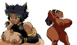 1boy 2girls animal_ears areolae armlet between_breasts black_eyes black_hair breast_press breasts breasts_squeezed_together cat_ears coolerinker dark-skinned_female dark_areolae dark_nipples dark_skin earrings facial_mark female female_pubic_hair gloves grabbing_own_breast gradient_hair green_hair hoop_earrings huge_breasts inker_comics inkershike inverted_nipples jewelry kali_belladonna large_breasts leshawna_(tdi) long_hair male multicolored_hair multiple_girls nipples nude paizuri penis piercing plump pubic_hair rwby scar scar_on_face scar_on_nose short_hair smile straight thick_thighs thighs total_drama_island two-tone_hair yellow_eyes