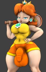 3d bulge dickgirl futa_only futanari mario_(series) mario_tennis nintendo princess_daisy source_filmmaker sportswear thick_thighs thordersfm wide_hips