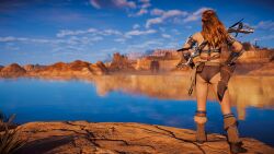 1girls 3d aloy back_view brown_panties faith103 game_screenshot hands_on_hips horizon_zero_dawn mod panties solo