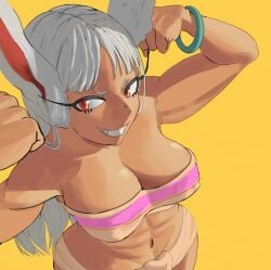 1girls abs bunny_ears chel_(cosplay) dark-skinned_female desenhistadehen female miruko muscular muscular_female my_hero_academia red_eyes rumi_usagiyama the_road_to_el_dorado toned toned_body toned_female white_hair