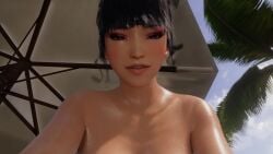 animated beach big_breasts black_hair dead_or_alive dead_or_alive_xtreme_venus_vacation lazyprocrastinator nyotengu purple_hair tagme video