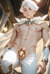 1boy ai_generated cape chastity_cage chastity_device femboy hero male male_only nice rcos solo solo_focus solo_male superhero to_be_hero_x twink white_hair white_skin yaoi