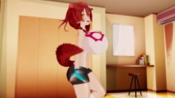 2024 3d_animation bedroom bike_shorts bikini_top breast_expansion bunnyfun1095 commission cute dog_ears dog_girl dog_tail female fingerless_gloves hairclip heart-shaped_pupils hololive inugami_korone kemonomimi midriff pounce seductive showing_off sound sound_effects spinning tagme video vtuber