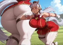 1girls ai_generated ass ass_focus belt big_ass big_breasts bouncing_breasts bow breasts cameltoe curvaceous curvy curvy_figure female female_only gold gold_ship_(umamusume) horse_ears horse_girl large_ass large_breasts light-skinned_female light_skin long_hair multiple_views pants pink_eyes running ship skindentation sogo sweat tail thick_ass thick_thighs umamusume voluptuous voluptuous_female white_hair wide_hips