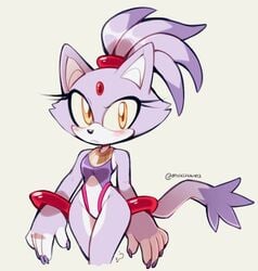 2d anthro blaze_the_cat bracelet cat color colored_nails eyelashes feline female female_only furry leotard milkchaotea misswerehog punkinbuu sega simple_background solo sonic_(series) sonic_the_hedgehog_(series) swimsuit tagme