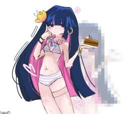 bikini blue_hair cake panty_&_stocking_with_garterbelt pink_hair stocking_anarchy sweat sweating