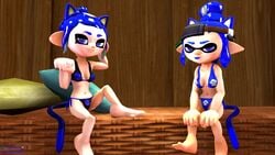 3d bed bikini blue_ears blue_eyes blue_hair blue_tail cat_ears cat_humanoid cat_pose cat_tail convex_(freezerburn) dev_(freezerburn) freezerburnsfm inkling inkling_girl looking_at_viewer octoling octoling_girl original_character original_characters seductive_eyes sfm source_filmmaker splatoon splatoon_2 tongue_out