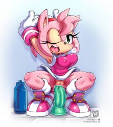 1girls amy_rose clothing coolblue dildo female female_only mario_and_sonic_at_the_olympic_games pink_fur pink_hair sega sex_toy solo sonic_(series) sonic_the_hedgehog_(series) sports_uniform sportswear