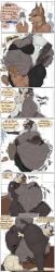 angry annoyed annoyed_pred anthro belly big_breasts bone bone_in_ass bones_in_stomach breasts canid comic dialogue disposal duo fatal_vore female female_pred fluffy fluffy_tail fur grey_body grey_fur group itskorrie long_image low_res lowres male mammal multiple_prey solo swallowing tail tall_image thick_thighs unwilling_prey vore