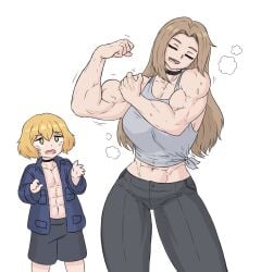 1boy 1girls female flexing limbus_company male muscular muscular_female project_moon rodion_(limbus_company) sheepapp sinclair_(limbus_company)