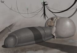 absurd_res ace0t0nic anthro balls big_balls big_breasts big_penis bottomless breasts brown_hair busty_boy_(lore) clothed clothing erection fish fog furry_logic genitals grey_body gynomorph hair hi_res huge_balls huge_breasts huge_cock hybrid hyper hyper_balls hyper_genitalia hyper_penis intersex machine male_(lore) marine outside penis protogen shark solo tail thick_thighs wide_hips