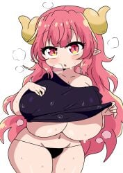 1girl 1girls blush blushing breasts dragon dragon_girl dragon_horns dragon_humanoid female hi_res high_resolution highres horn horned_humanoid horns humanoid ilulu ilulu_(dragon_maid) ilulu_(maidragon) kobayashi-san_chi_no_maidragon long_hair miss_kobayashi's_dragon_maid panties pink_eyes pink_hair pointy_ears ring short_stack shortstack slit_pupils small_but_busty solo solo_female solo_focus sweat sweating tagme underboob voluptuous voluptuous_female yami_neko