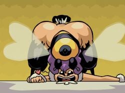 anal ass ass_up_face_down bee bee_girl bug_wings capcom consensual consensual_anal_sex cum darkstalkers drooling exaggerated_expression face_on_floor female heart_symbol insect_wings loving_it male penis q-bee simple_background vampire_(game) vampire_savior yokai
