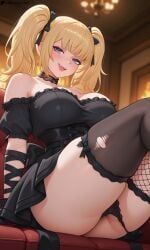 ai ai_assisted ai_generated ani_(twitter) ani_(xai) ass ass big_ass big_breasts big_butt black_clothing black_dress black_thighhighs blonde_female blonde_hair blue_eyes breasts breasts dress female fishnet_legwear fishnet_stockings fishnets from_below from_below_view goth goth_girl gothic grok grok_(x) huge_ass huge_butt lay-oreo looking_at_viewer open_mouth panties panties_down patreon patreon_reward seductive seductive_look seductive_smile sitting smile tagme thick_thighs thighhighs thighs twintails