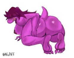 5_fingers 5_toes afupiff all_fours areolae artist_signature ass breasts deltarune dinosaur feet female freckles freckles_on_ass gritted_teeth hair_over_eyes looking_back monster monster_girl naked naked_female nipples nude nude_female presenting presenting_hindquarters purple_body purple_hair purple_nipples sideboob snarling snout soles susie_(deltarune) sweat sweating sweaty sweaty_ass sweaty_butt sweaty_feet tail thick_thighs toned toned_female white_background yellow_teeth