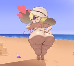 aspirantpill baby_doll batman:_the_animated_series batman_(series) beach bikini blonde_hair hat huge_ass looking_back mary_dahl popsicle shortstack stripping teasing thong thong_aside