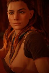 1girls 3d aloy breasts_out faith103 game_screenshot horizon_zero_dawn mod solo upper_body