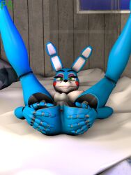 2022 3d 3d_(artwork) animatronic anthro digital_media_(artwork) five_nights_at_freddy's five_nights_at_freddy's_2 green_eyes gynomorph hand_on_butt hi_res humanoid intersex intersex_only lagomorph leporid machine mammal phoenix_adverdale rabbit robot scottgames solo solo_focus source_filmmaker toy_bonnie_(fnaf) video_games