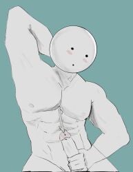 1boy bara buff circle_head date_everything doug_(date_everything) jerkingoff jerkoff male_only toony_face