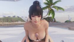 animated beach big_breasts bikini black_hair dead_or_alive dead_or_alive_xtreme_venus_vacation lazyprocrastinator nyotengu purple_hair tagme video