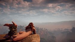 1girls 3d aloy faith103 feet_up female game_screenshot horizon_zero_dawn laying_on_stomach nude nude_female nude_mod solo