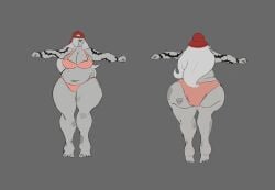 arm_tattoo artsgrem ass_tattoo boob_window breasts cap chubby chubby_belly chubby_female female grey_hair red_cap revealing_clothes thick_thighs toes undergarment