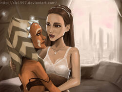 2girls age_difference ahsoka_tano alien alien_girl artist_name back background beauty_mark big_lips blue_eyes bra breasts brown_eyes brown_hair cheating cheating_wife cityscape clc1997 clone_wars couch day deviantart deviantart_username duo eyelashes eyeliner eyes facial_markings female female_only hair hairband half-closed_eyes hand_behind_head hand_on_head hand_on_shoulder hand_on_waist happy headgear holding horn hugging human human_on_humanoid humanoid indoors interspecies lace lace-trimmed_bra light-skinned_female light_skin lingerie lips lipstick long_eyelashes long_hair looking_at_viewer makeup markings mole mole_under_eye multiple_girls necklace neckwear older_female open_bra open_clothes open_eyes orange_body padme_amidala petite red_clothing red_lipstick shiny_skin side_view signature small_breasts smile standing star_wars teenager tentacle tentacle_hair the_clone_wars:_season_one togruta underwear underwear_only url waist_grab white_clothing young younger_female yuri