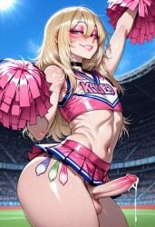 1boy 1femboy abysteel ai_generated alternate_version_available arm_up armpit ass balls cheerleader cheerleader_outfit cheerleader_uniform condom condom_belt condoms crossdressing cum erect_nipples erect_penis erection eyeshadow femboy feminine_male filled_condom filled_condoms girly male nipples nipples_visible_through_clothing penis pink_eyeshadow pom_poms side_view sidelocks skirt solo testicles thick_thighs thighs top topwear trap used_condom used_condoms