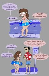 accidental_exposure ass bottomless bottomless_female dialogue embarrassed embarrassed_nude_female female mr._skeliebones pool wardrobe_malfunction